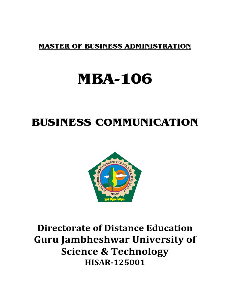 Business Communication MBA-106 Guide | PDF | Communication | Nonverbal ...