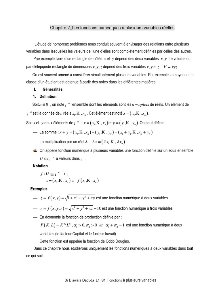 Fonctions à plusieurs variables en maths | PDF | Fonction ...