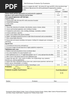 Eye Exam Skill Sheet