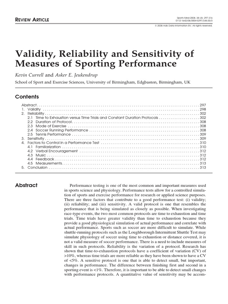 Measuring Sporting Performance Validity | PDF | Coefficient Of Variation