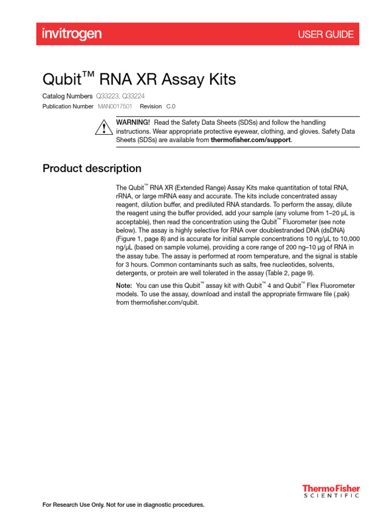 Manual. Qubit RNA XR Assay Kits UG Download Free PDF Real