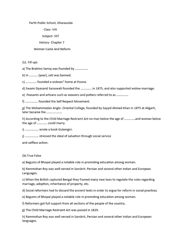 SST Assignment Class 8 His | PDF | Politics
