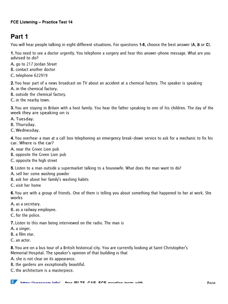 Fce Listening Practice Test 11 Answers