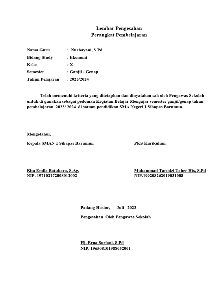 Lembar Pengesahan RPP | PDF