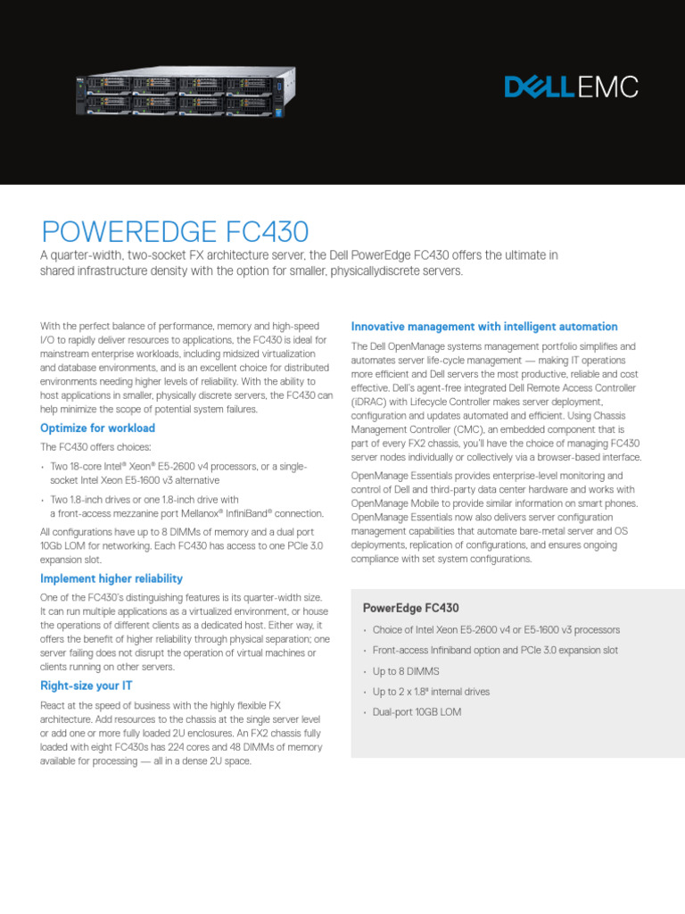 Dell EMC PowerEdge Modular Servers (Blade) FC430 Spec Sheet PDF