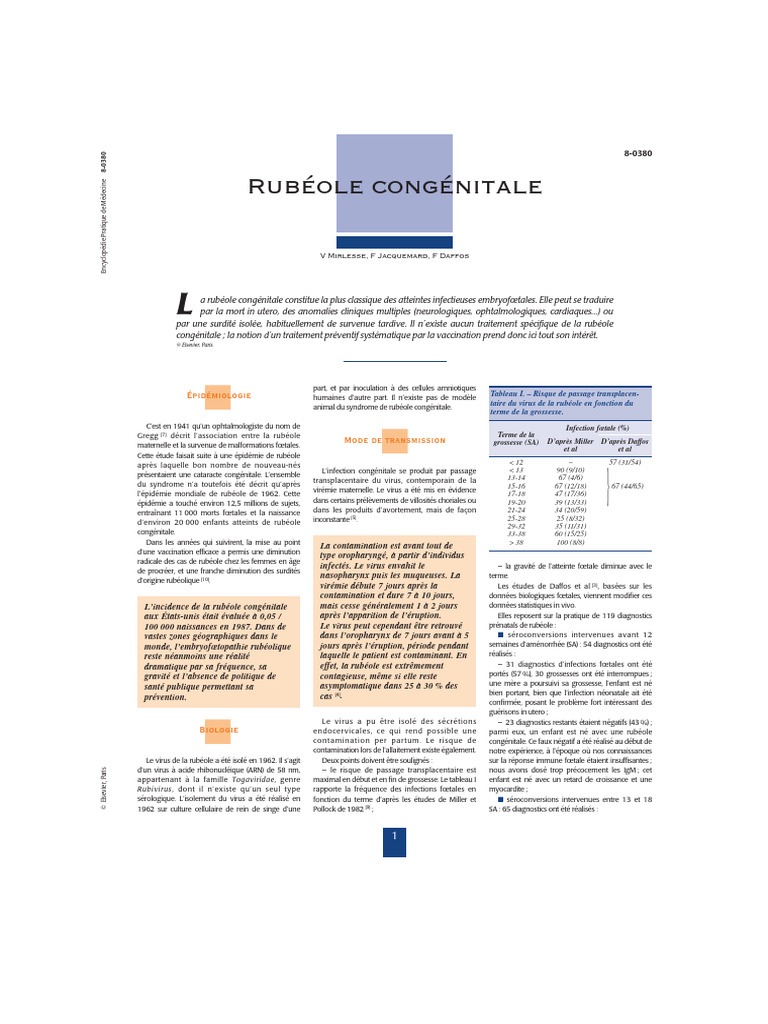 Rubéole congénitale : enjeux et prévention | PDF | Spécialités ...