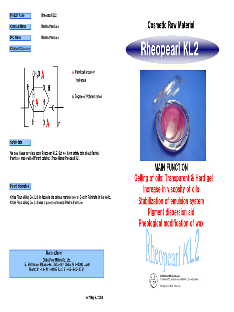 Rheopearl KL2: Emulsion Stabilizer | PDF | Wax | Chemistry