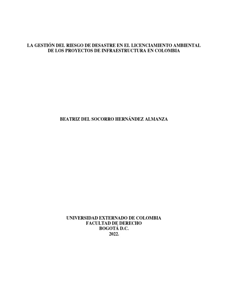 La Gestión Del Riesgo de Desastre en El Licenciamiento Ambiental de Los ...