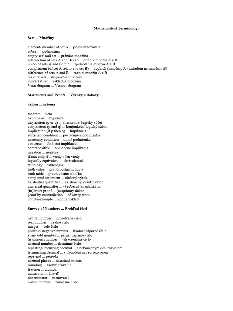Mathematical Terminology | PDF