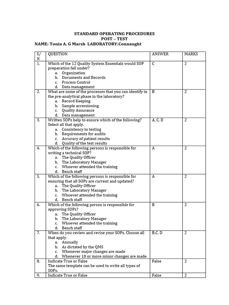 Module 2 standard operating procedures posttest pdf laboratories