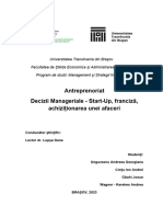 Proiect Antreprenoriat - Decizii Manageriale - Start-Up, Franciză, Achiziționarea Unei Afaceri