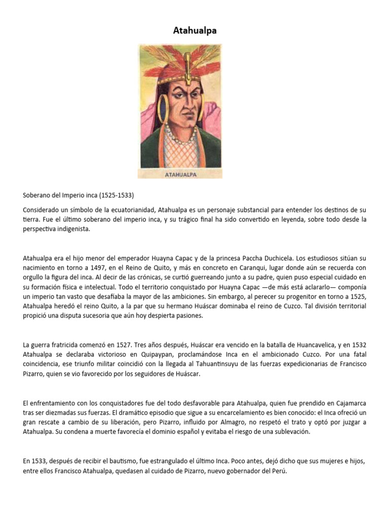 Biografía de Atahualpa, último Inca | PDF | Viajes y turismo | Historia