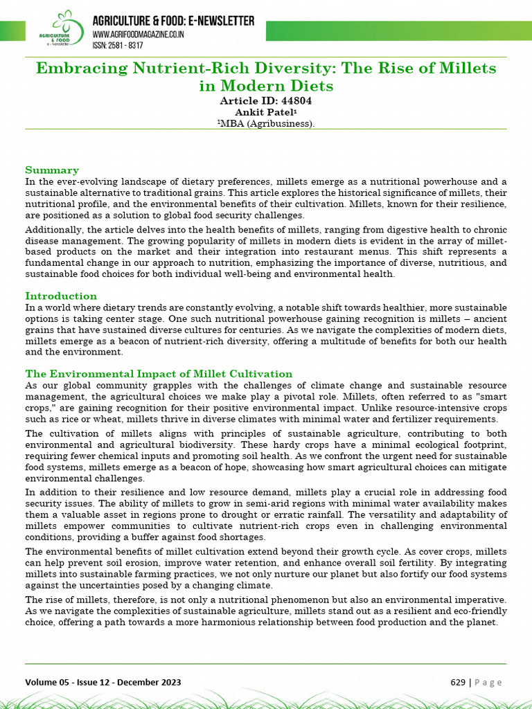 Millets: Nutritional Powerhouse & Sustainability | PDF | Sustainable ...