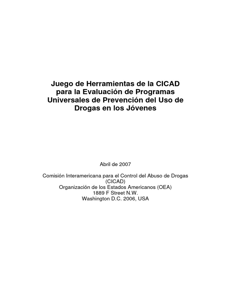 Cicad 2007 Evaluation Toolkit PDF La dependencia de sustancias