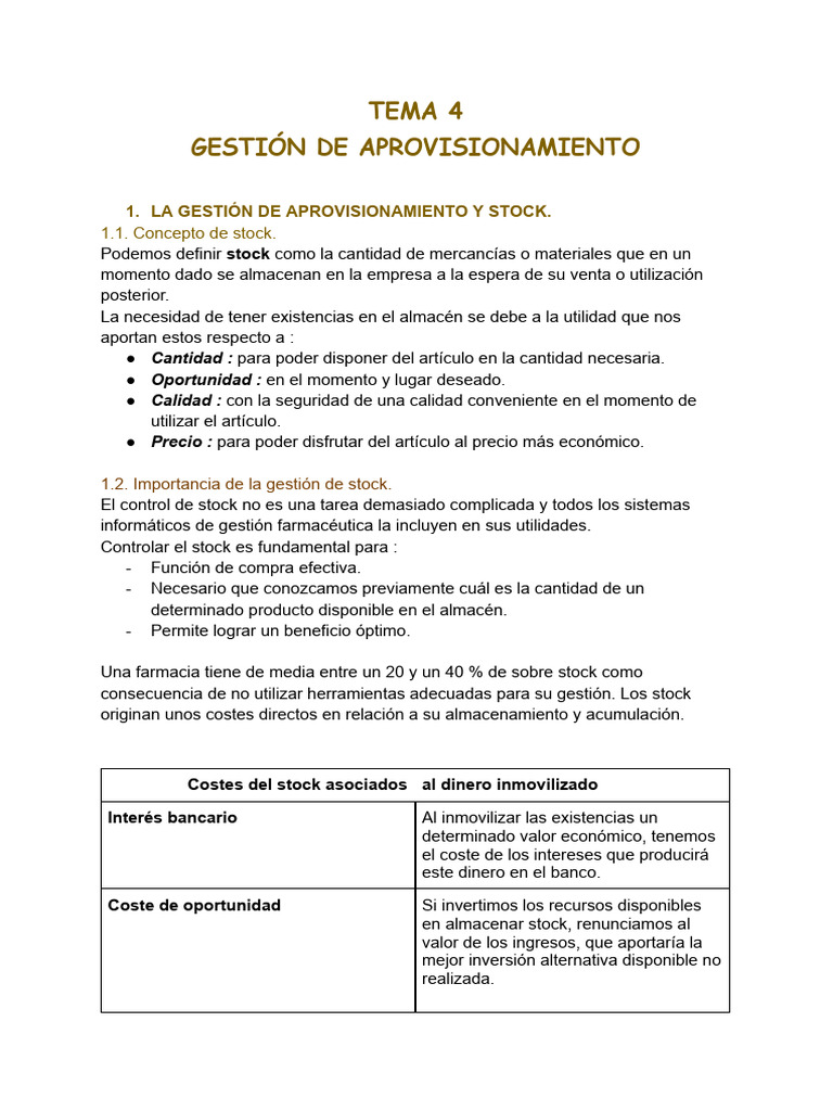 Tema 4 Gestion de Aprovisionamiento | PDF | Medicamentos con receta ...