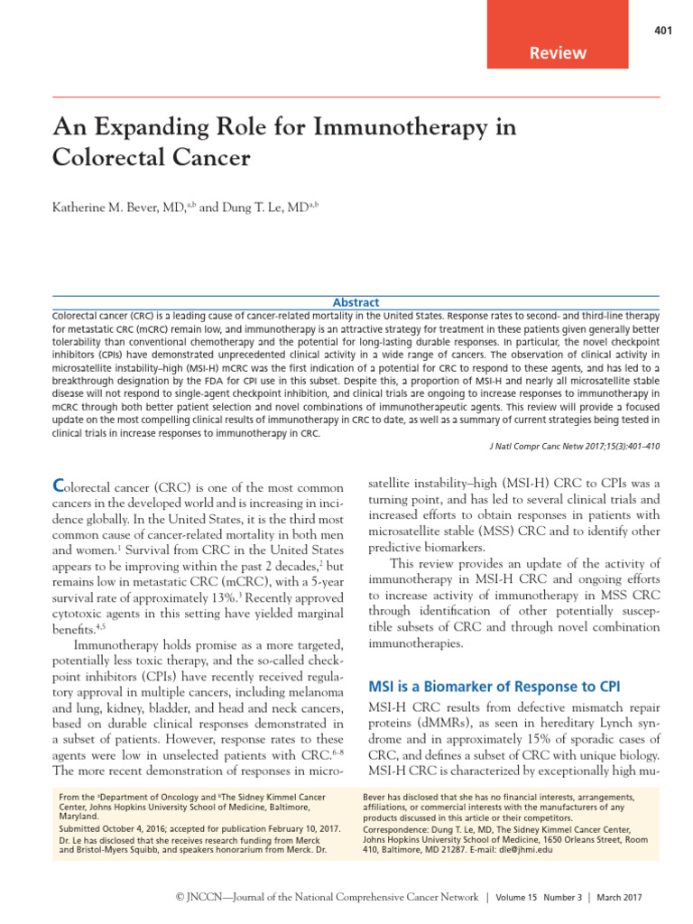 An Expanding Role For Immunotherapy in Colorectal Cancer | PDF ...
