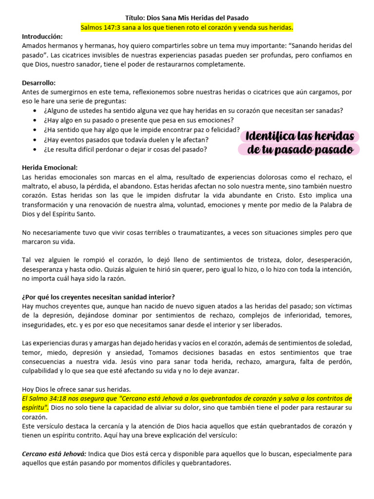 Sanando Heridas del Pasado con Dios | PDF