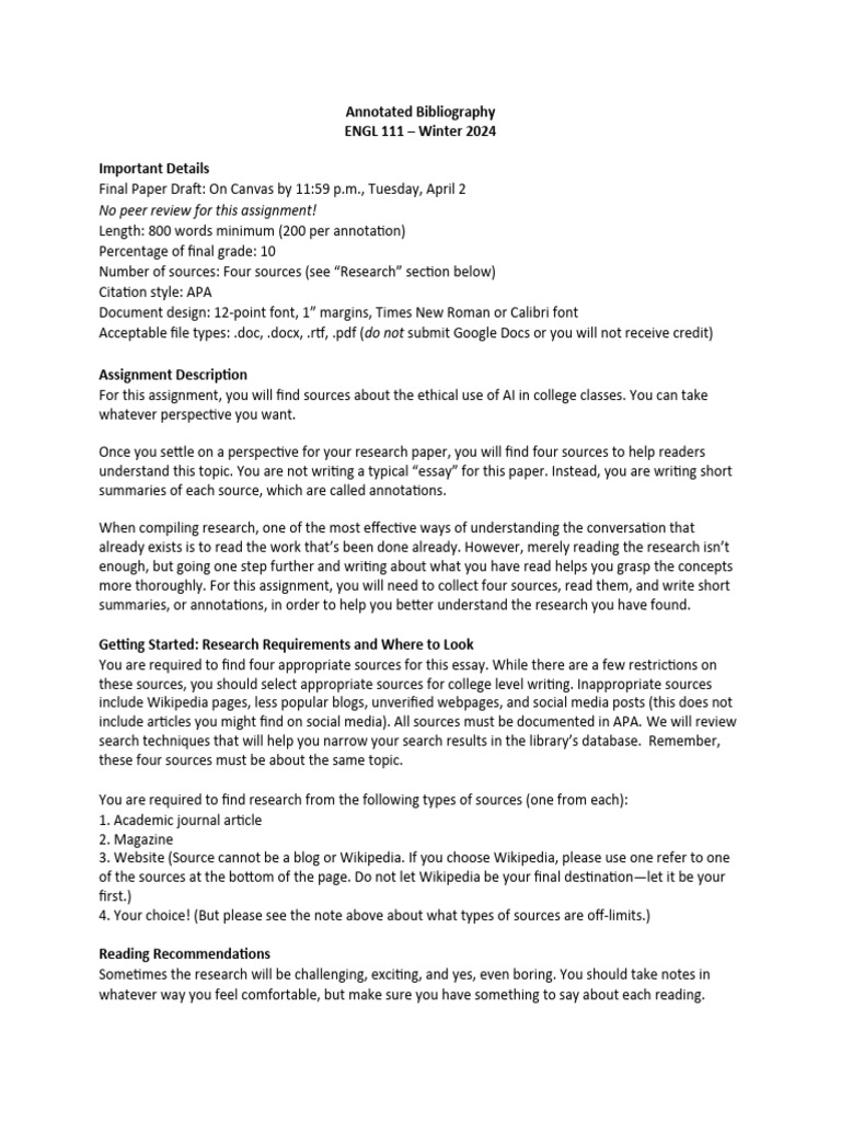 Annotated Bibliography Guidelines | PDF | Citation | Wikipedia