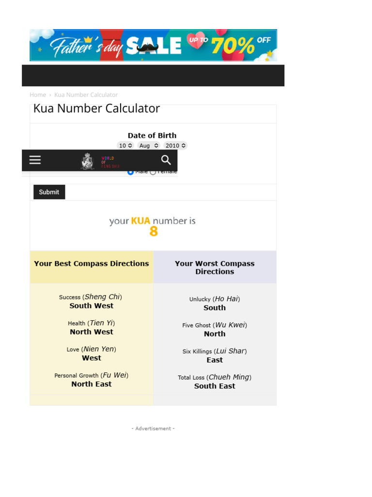 Kua Number Calculator PDF