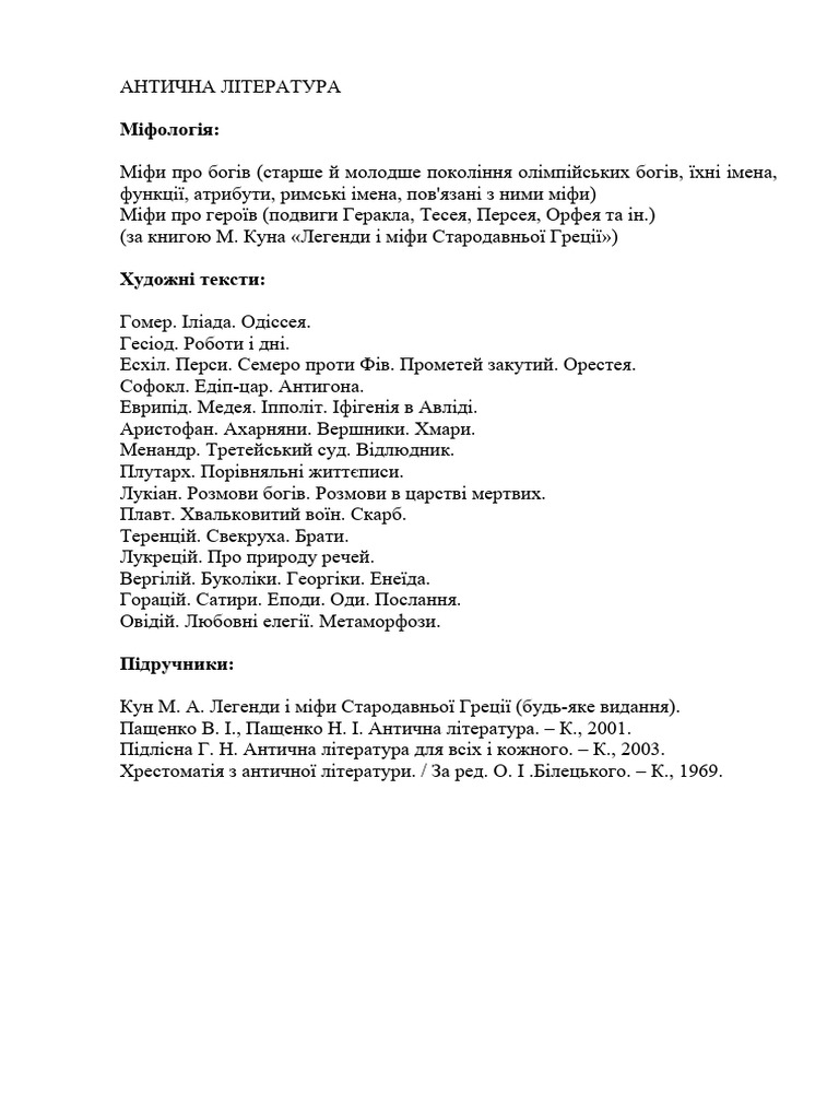 Ант. Літ._Список Літератури | PDF