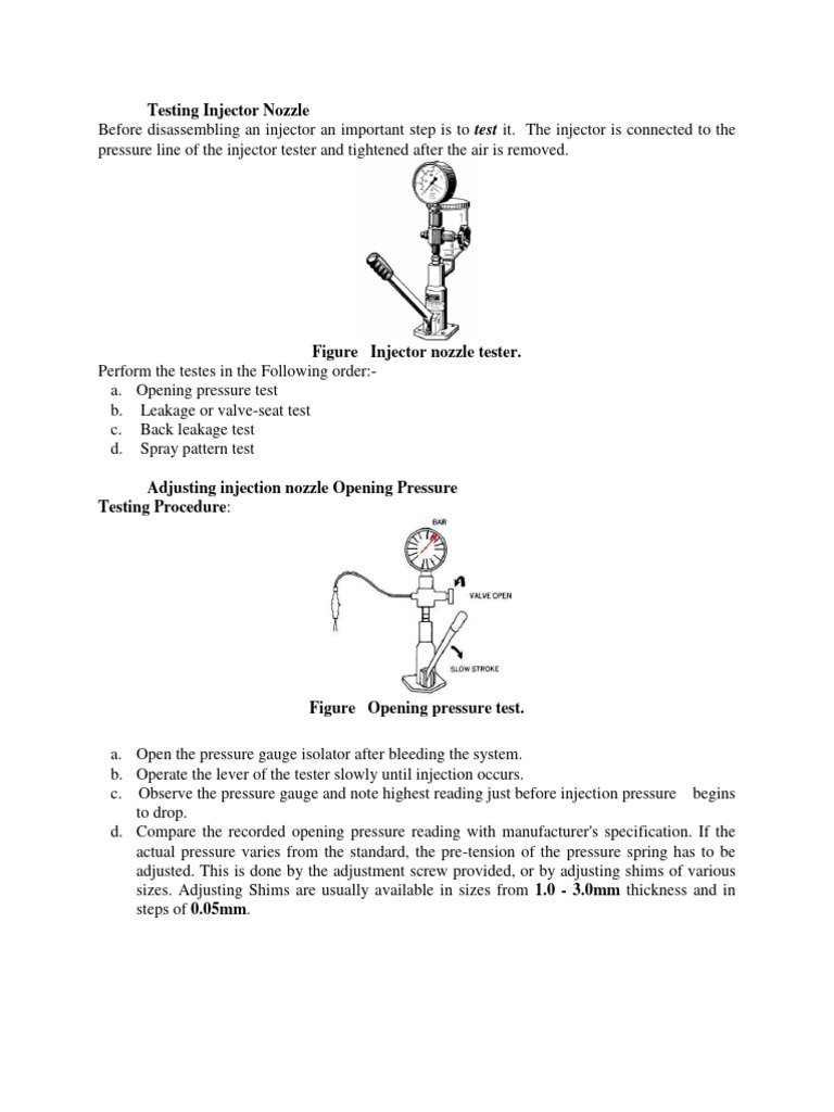 Injector Nozzle Testing Procedures | PDF | Internal Combustion Engine ...