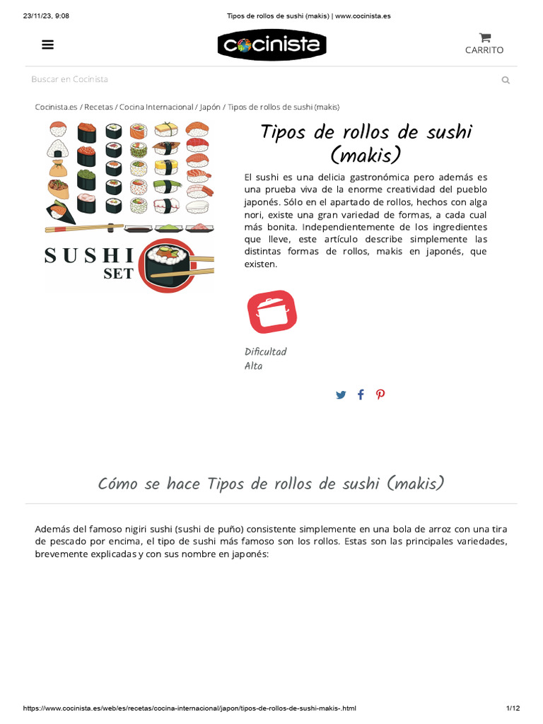 Tipos de rollos de sushi (makis) | PDF | Sushi | Cocina japonesa