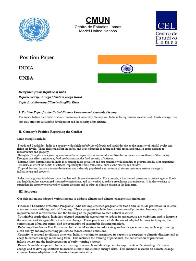CMUN - PositionPaper (2) India Topic B | PDF | Climate Change ...