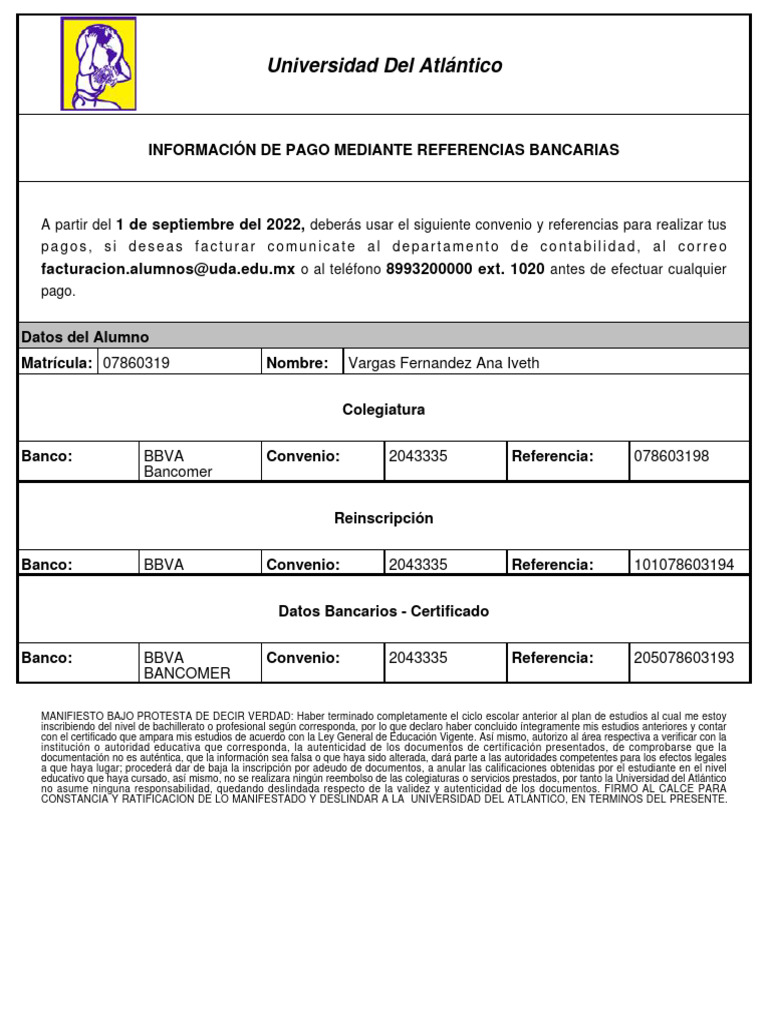 Informacion Para Pago De Colegiatura Pdf