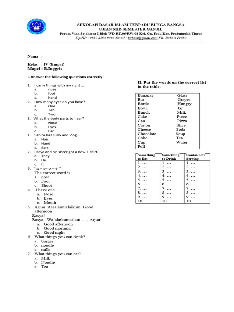 Bahasa Inggris Kls 4 Fix Pdf Drink Nutrition