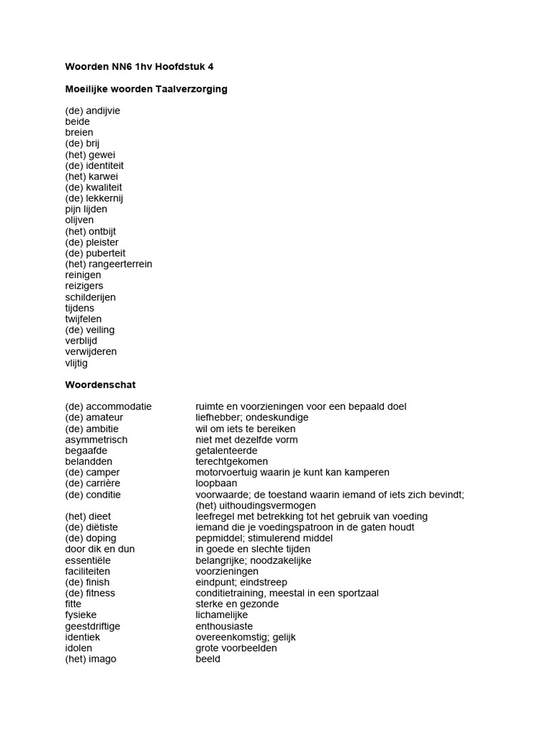 nn6 h4 Woordenlijst | PDF