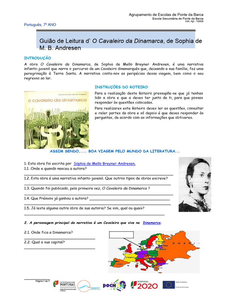 Guião de Leitura: O Cavaleiro da Dinamarca | PDF, image size:768x1024