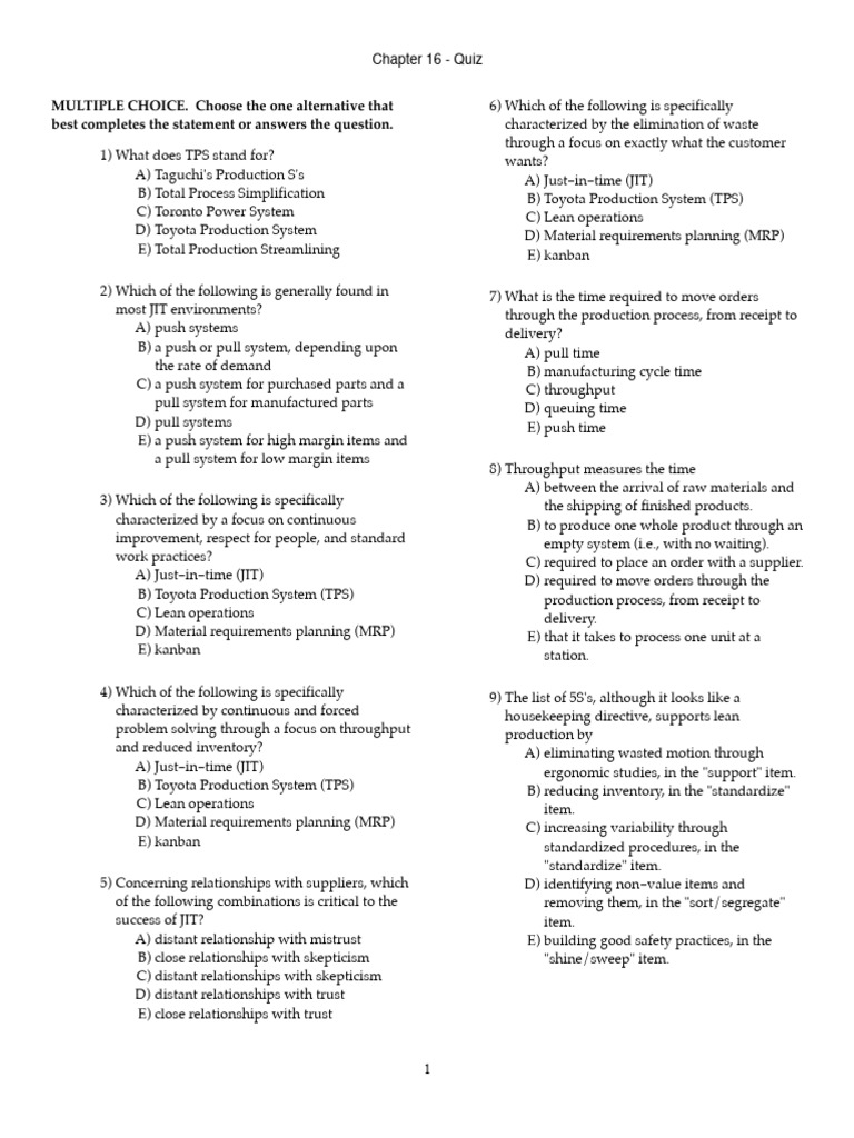 Jit Tps Quiz For Operations Students Pdf
