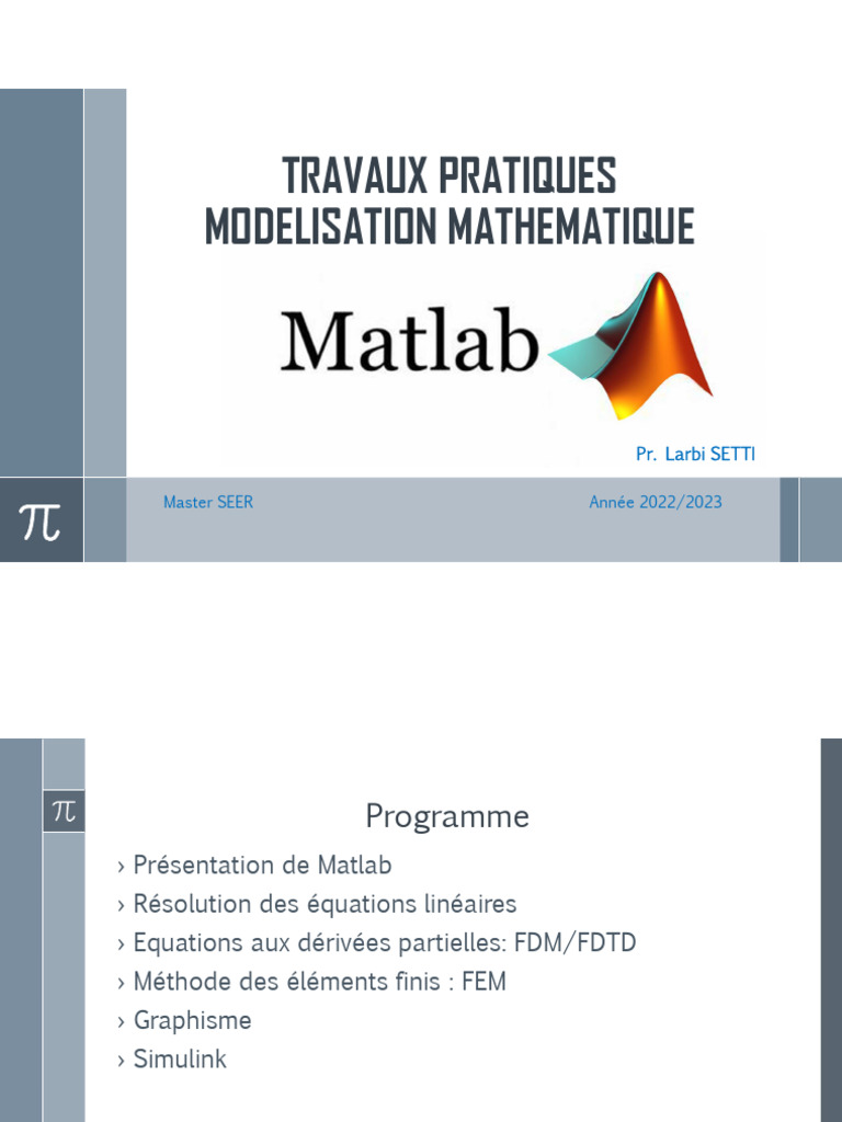 Introduction à Matlab pour Master SEER | PDF