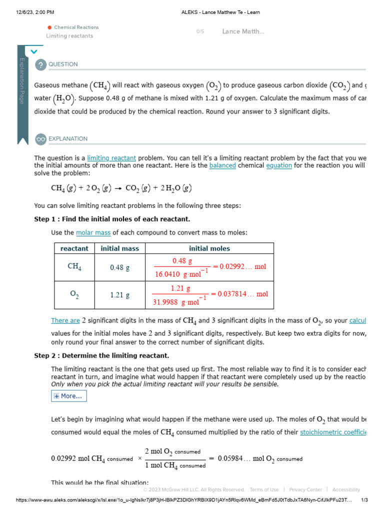Aleks Lance Matthew Te Limiting Reactant Download Free Pdf Mole