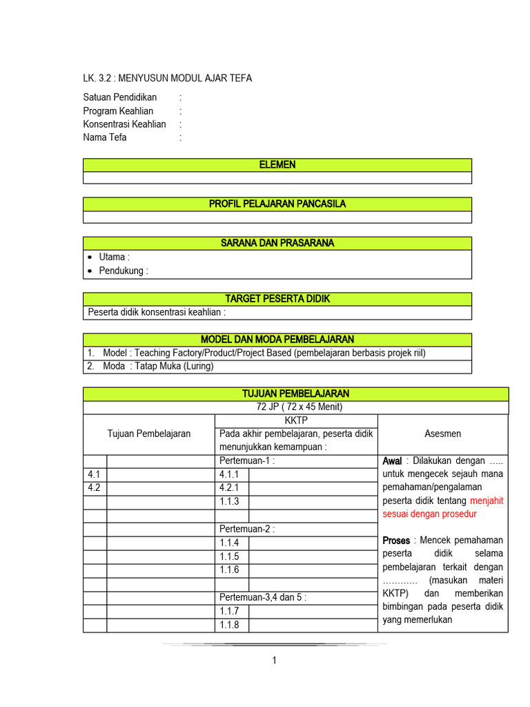 Modul Ajar TEFA: Pembelajaran Praktis | PDF