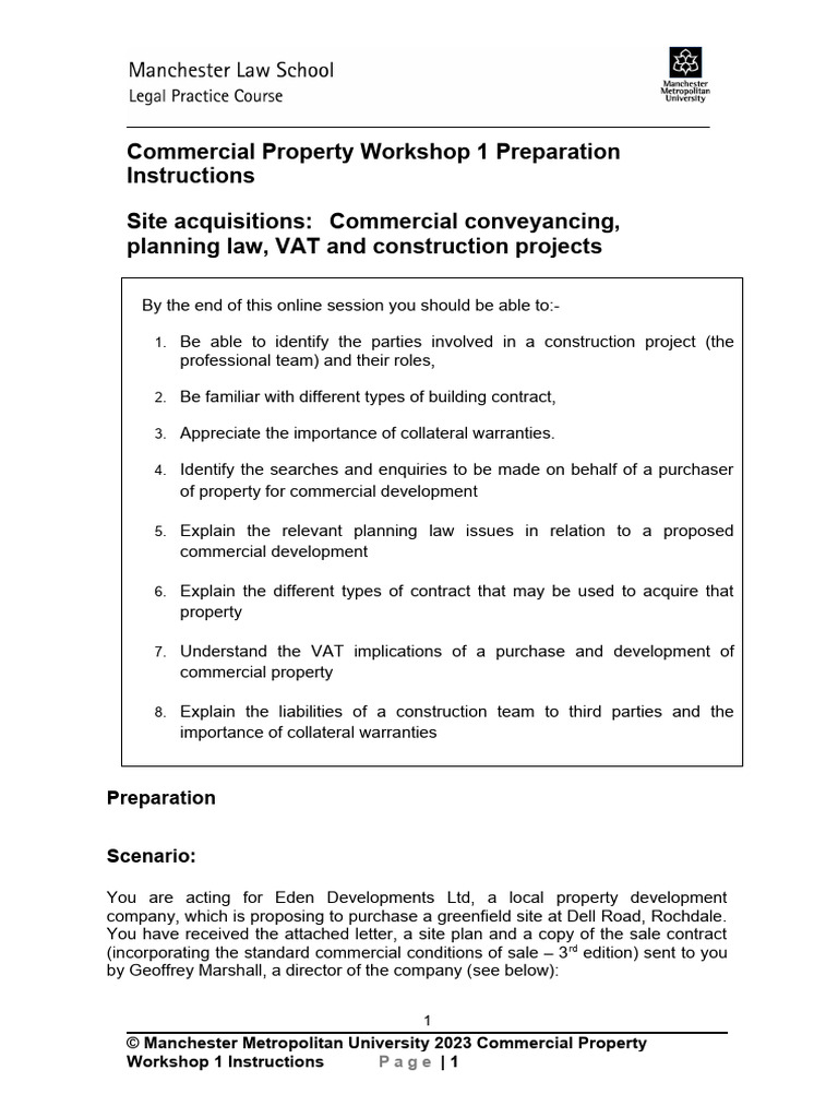 Commercial Property - Workshop 1 Instructions | PDF | Conveyancing ...