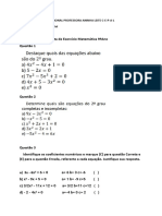 Lista de Exercício Matemática 9ºano