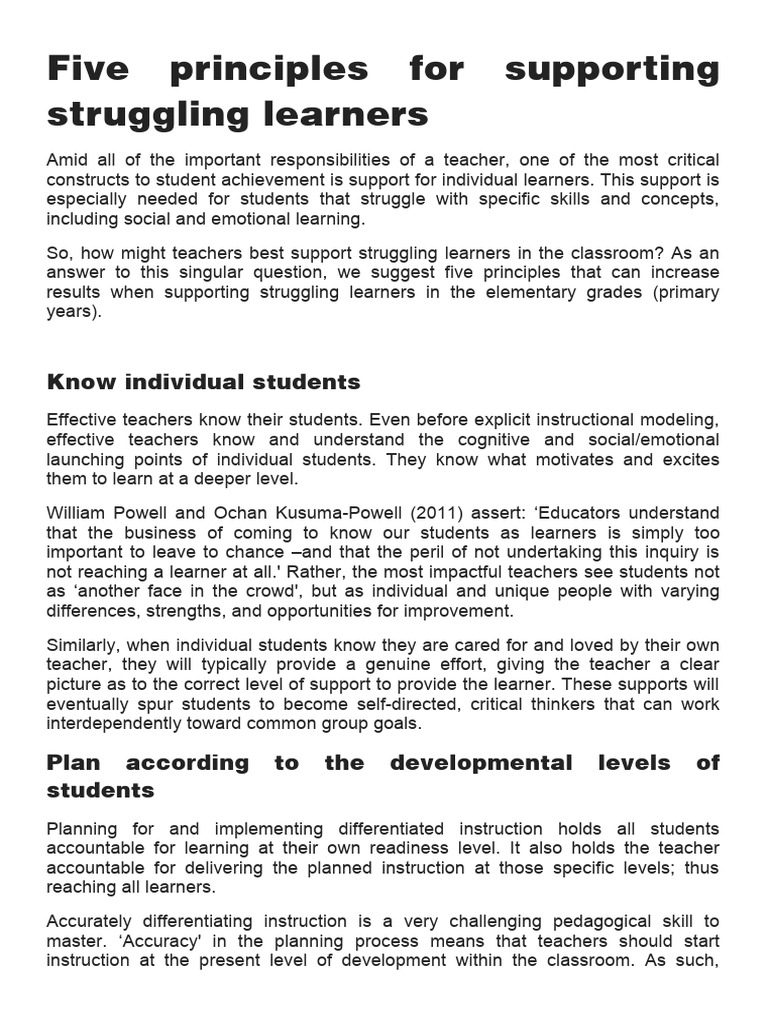 Five Principles For Supporting Struggling Learners | PDF