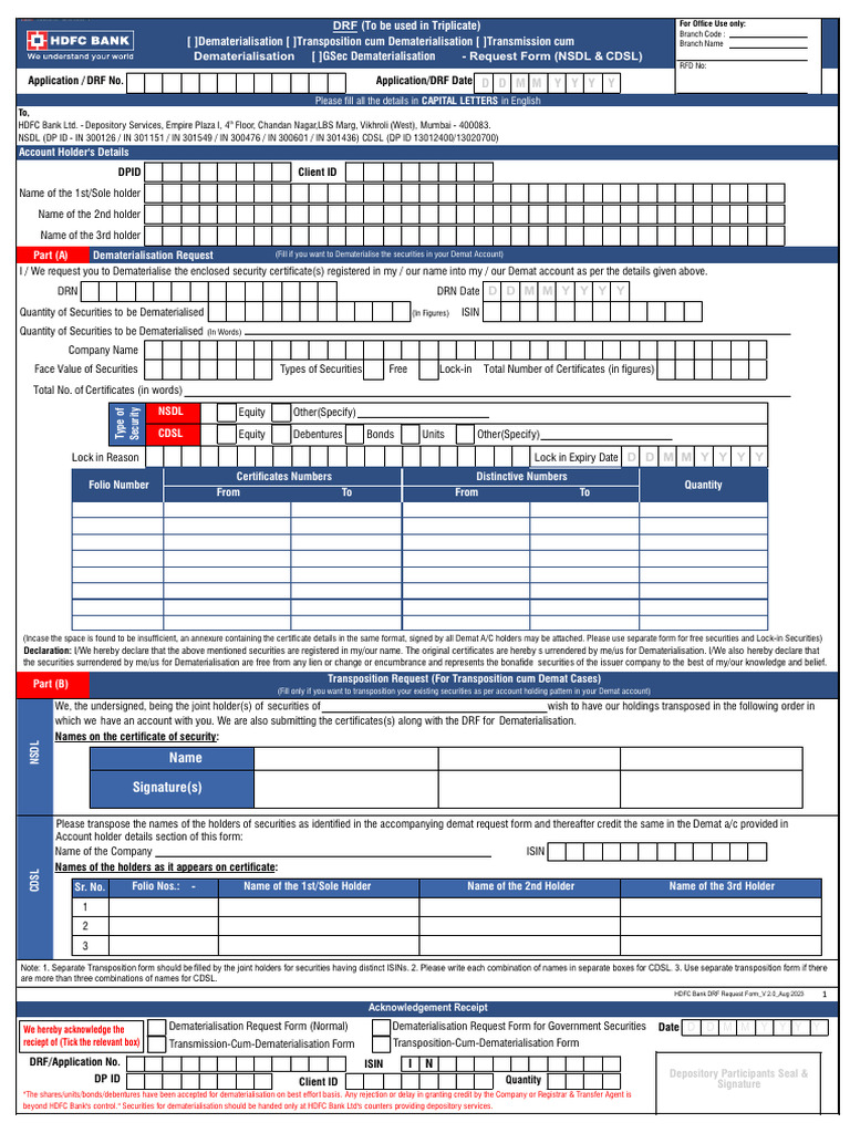 Dematerialisation Request Form Guide | PDF | Securities (Finance ...