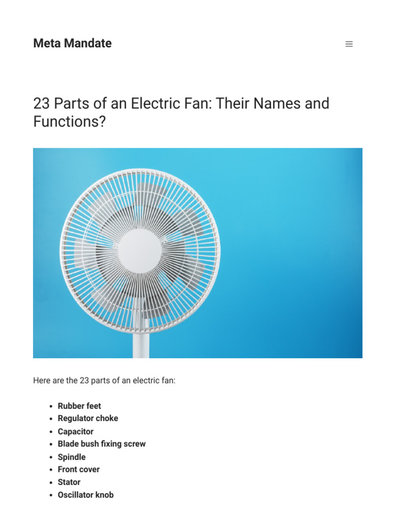 Electric Fan Parts and Functions Guide | PDF | Electric Motor | Bearing ...