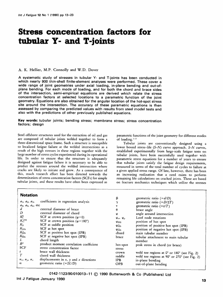 Stress Concentration in Tubular Joints | PDF | Fatigue (Material ...