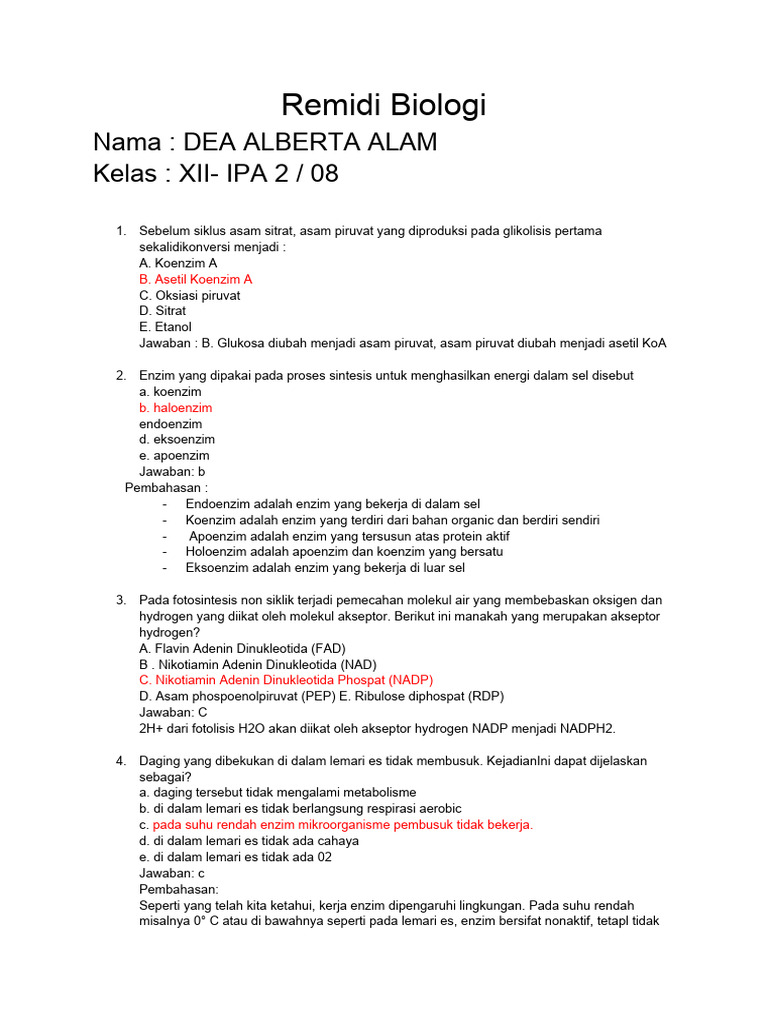 Remidi Biologi Kelas XII IPA 2 | PDF