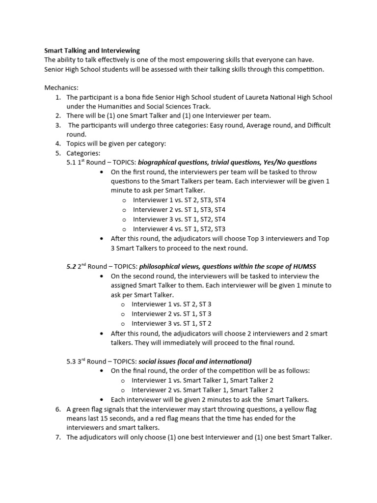 Senior High Smart Talk Contest | PDF | Sports & Recreation