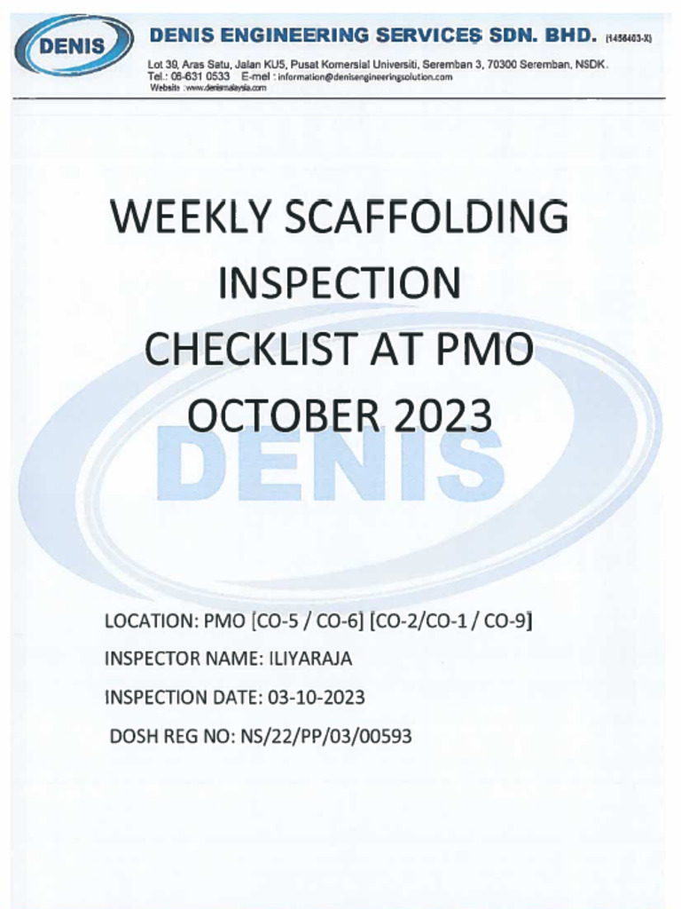 Scaffolding Checklist Oct 2023 | PDF