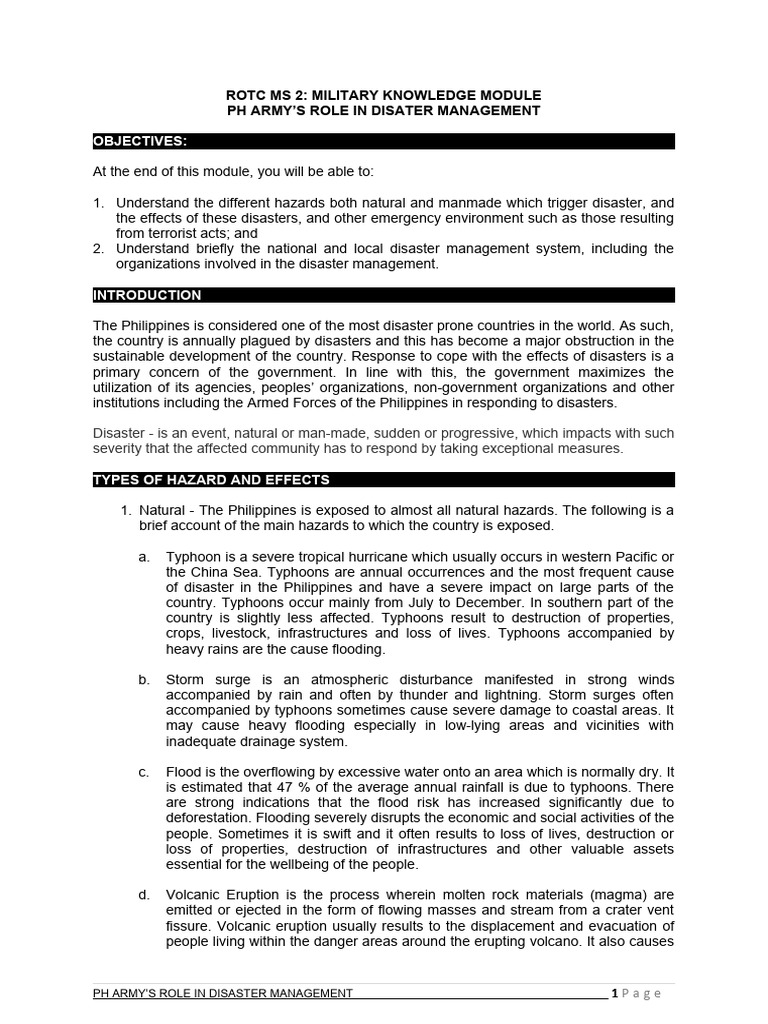Philippine Army in Disaster Response | PDF | Hazards | Emergency Management
