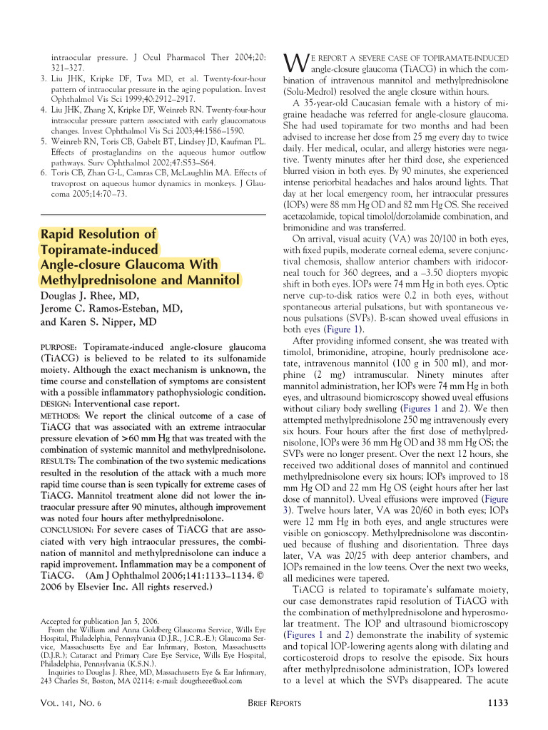 Rapid Resolution of Topiramate Induced Angle Closure Glaucoma With ...