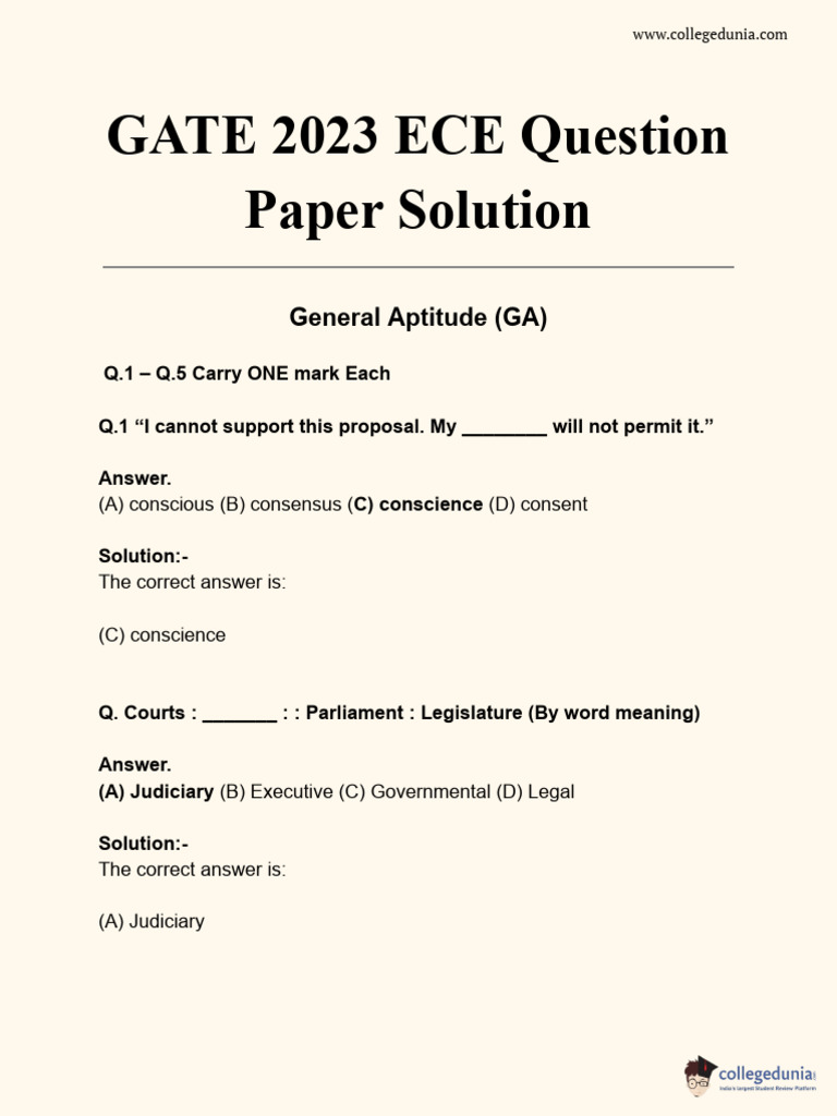 GATE 2023 ECE Question Paper Solution PDF