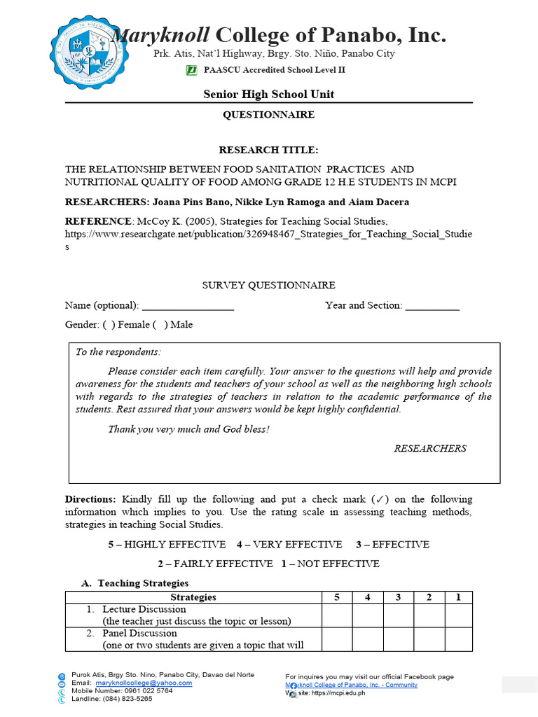 QUESTIONNAIRE | PDF | Wellness