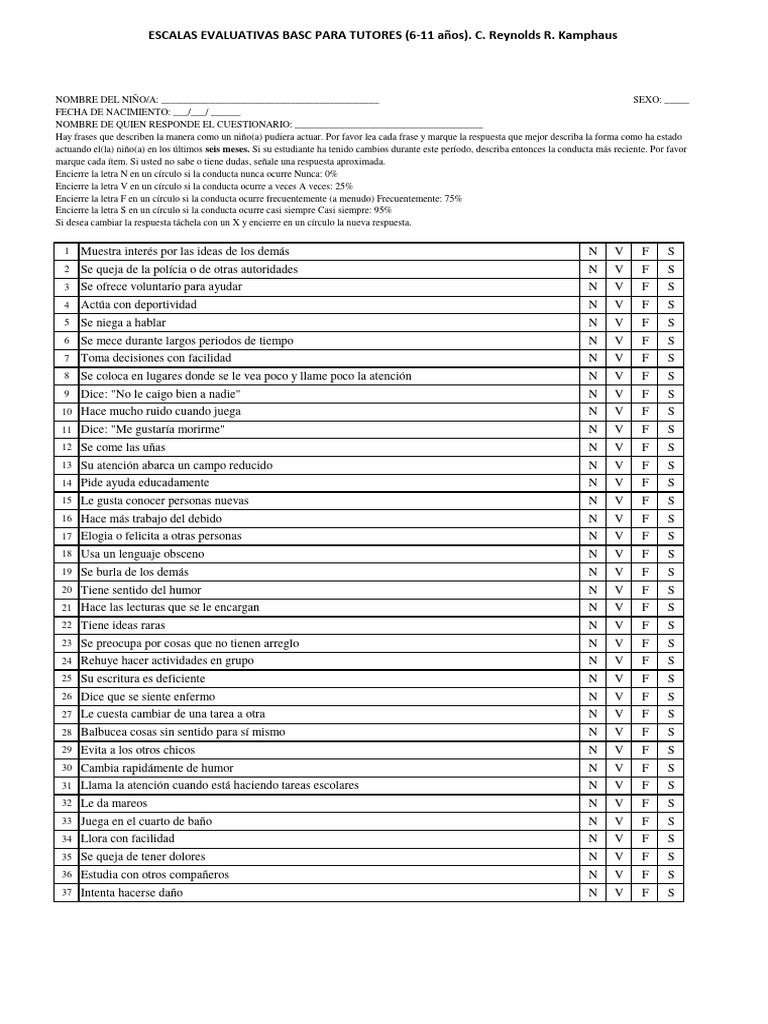 Escala Basc T2_Niños de 6-11 Años | PDF
