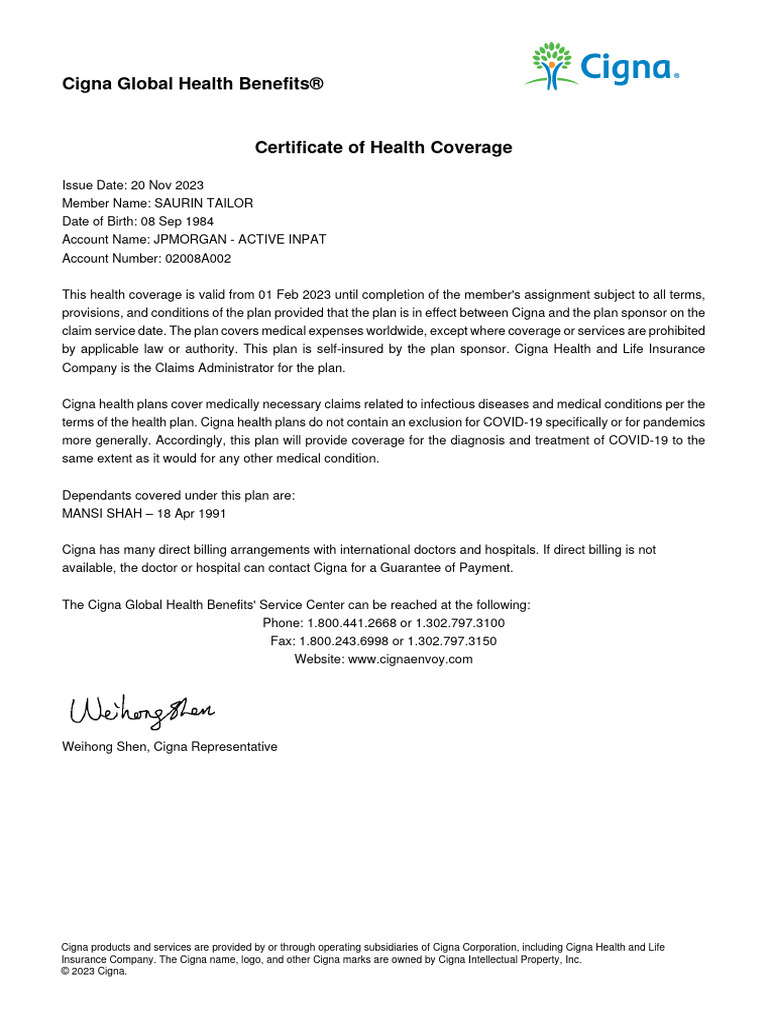 Certificate of Coverage PDF